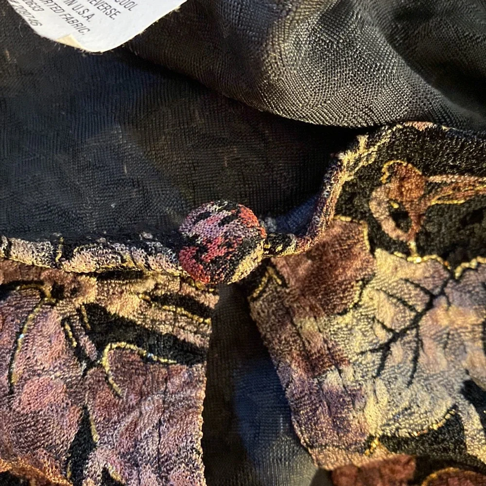 MSK Jacket Textured Floral Gold Beaded Fringe Hem Black Purple - Picture 8 of 9